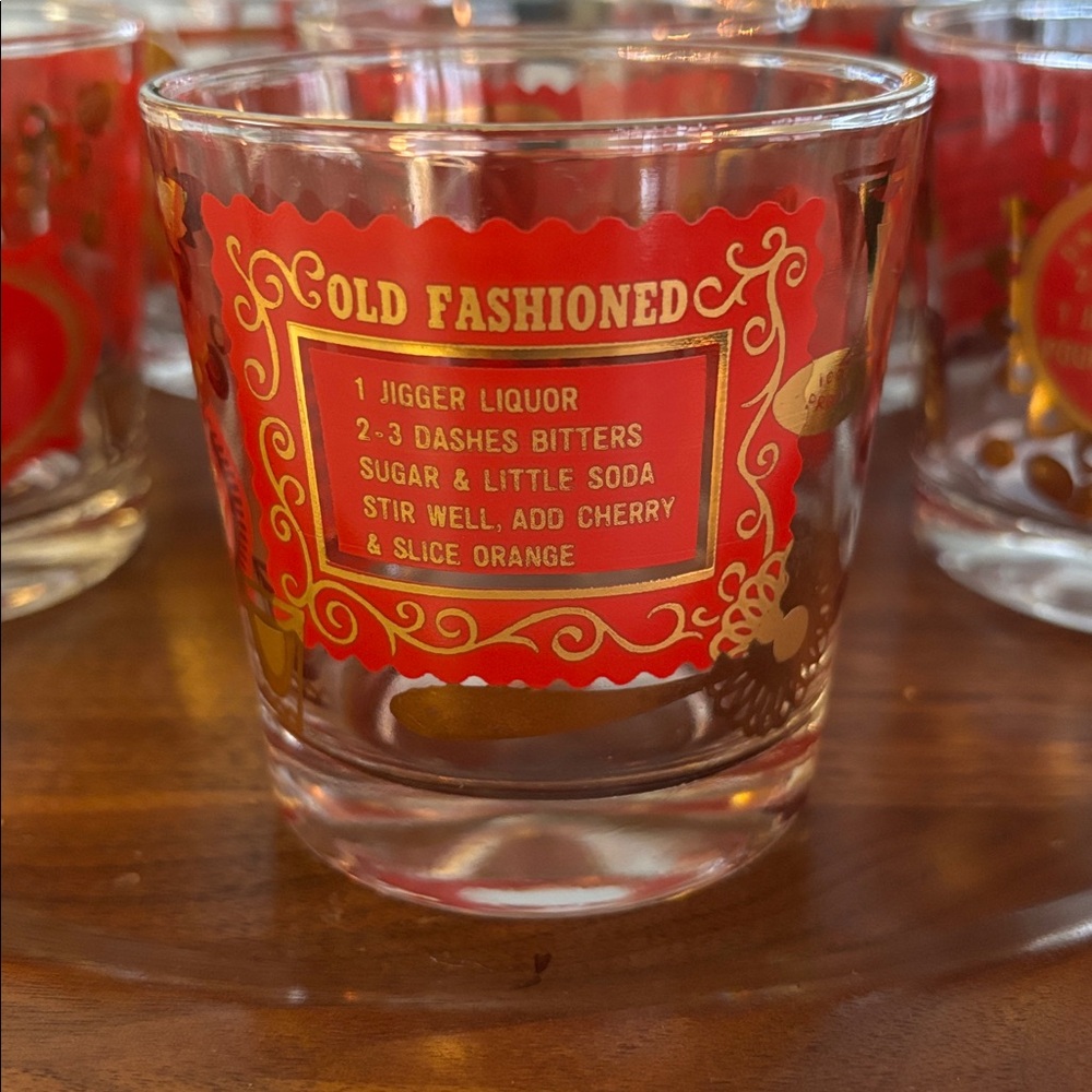 Jeanette Red and 22kt Gold Lowball Glasses - Picture 2 of 9